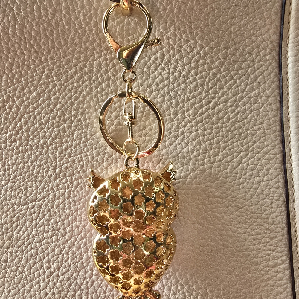 Pink and Gold Owl Keychain - Picture 2 of 3